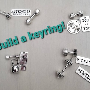 Fitness Keychain - BUILD YOUR OWN - barbell, weight plate, strength, me vs. me keyrings
