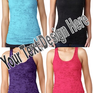 May include: Four women's tank tops in different colors: turquoise, black, purple, and pink. The tank tops are made of a soft, comfortable fabric and have a relaxed fit. The tank tops are perfect for layering or wearing on their own.