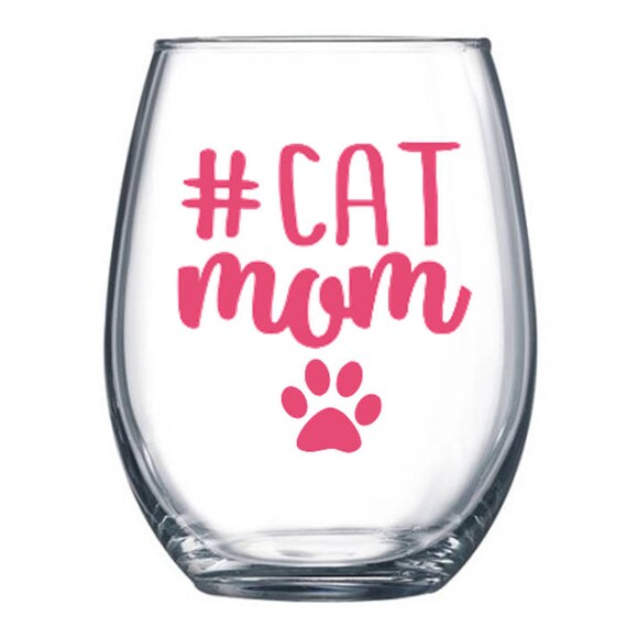 cat mom wine glass