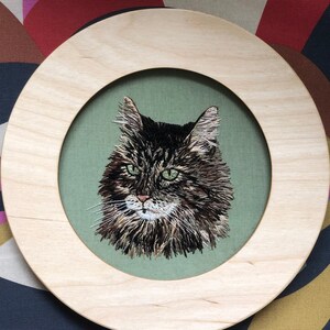 Custom Cat Portrait Hand stitched embroidery complete with wood frame: Cats, Dogs, Bunny's you name it image 1