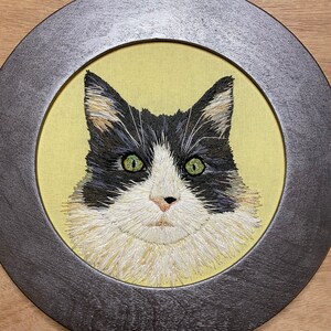 Custom Cat Portrait Hand stitched embroidery complete with wood frame: Cats, Dogs, Bunny's you name it image 3