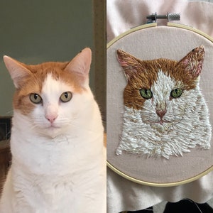 Custom Cat Portrait Hand stitched embroidery complete with wood frame: Cats, Dogs, Bunny's you name it image 6