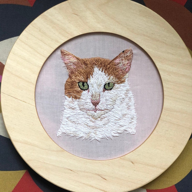 Custom Cat Portrait Hand stitched embroidery complete with wood frame: Cats, Dogs, Bunny's you name it image 5