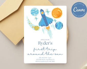 Erste Reise um die Sonne Einladung: Outer Space Geburtstag (Digital Invite)