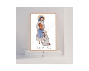 Saints Martha & Mary, Catholic Saint Prints
