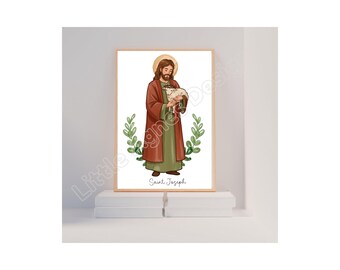 Saint Joseph Holding Lamb, Catholic Saint Print