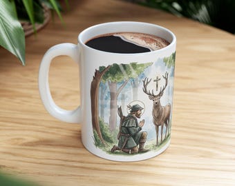 Saint Hubert Ceramic Coffee Mug, Catholic Saint Gift