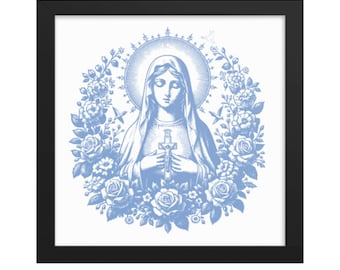 Marian Print: Catholic Art, Floral Decor (6x6) (Digital Download)