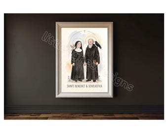 Saint Benedict & Scholastica, Catholic Saint Print