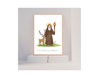 Saint Aidan Print: Deer and Torch Illustration (Digital Download)