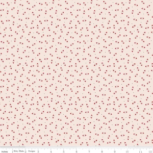 May include: A white fabric with a repeating pattern of small red hearts. The fabric is perfect for quilting, crafts, and home decor projects.