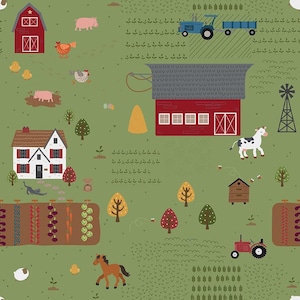 1/2 Yard Country Life Main, Grass Green, Designer Quilting Cotton by Jennifer Long