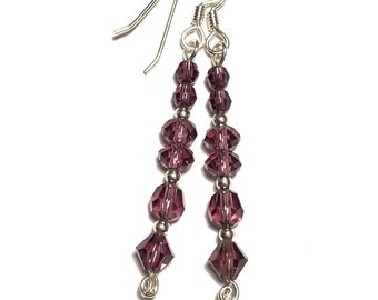 Remember the Nightingale - earrings - Swarovski crystal - sterling silver - purple