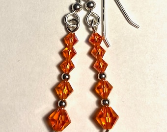 In Good Company - earrings - Swarovski crystal - sterling silver - peachy orange - with aurora borealis finish on tiniest beads