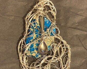 Fishing for Stars in the Soup of the Heavens - pendant - spoon - crystal star - stone - sterling silver wirework