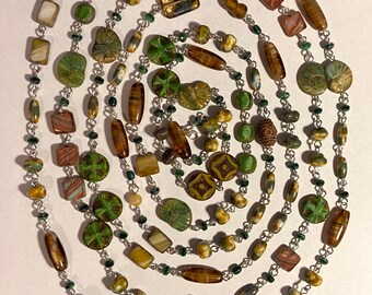 Fossil Treasure Maps - necklace - Czech glass - sterling silver