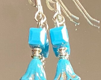 Story Keeper - earrings - Swarovski crystal - Czech glass - sterling silver - shades of turquoise glass
