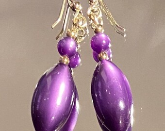 The Orchid Sisters - earrings - plastic both vintage and new - sterling silver - purple purple purple with adularescence