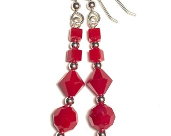 Like Coral But Vegan, Explained the Mermaid - earrings - Swarovski crystal - sterling silver - coral red