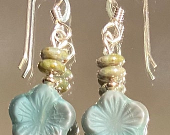 Here We Are - earrings - Czech glass - sterling silver - glass flowers