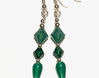 Is There a Queen of Green? - earrings - sterling silver - Swarovski crystal - Czech glass