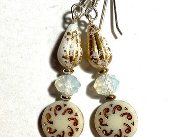 Dream Clock - earrings - Czech and other glass - sterling silver - opalite glass
