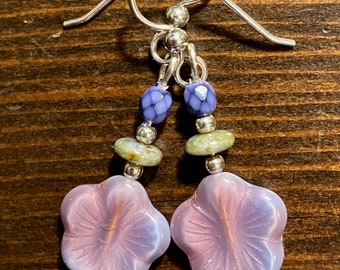 Picnic in the Witch's Garden - earrings - Czech glass - glass flowers - honeycomb beads - sterling silver - lavender