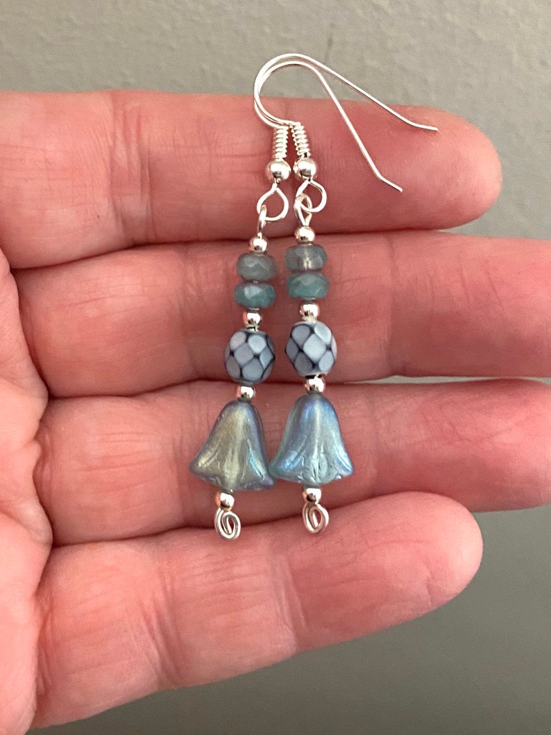 glass the Lotus Queens soft shades of blue and grey earrings sterling silver My Neighbors