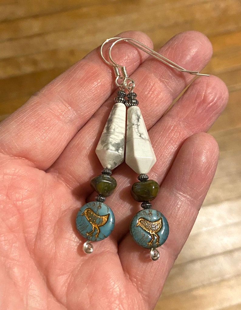 Archaeology With Chickens  earrings  howlite  glass  image 2