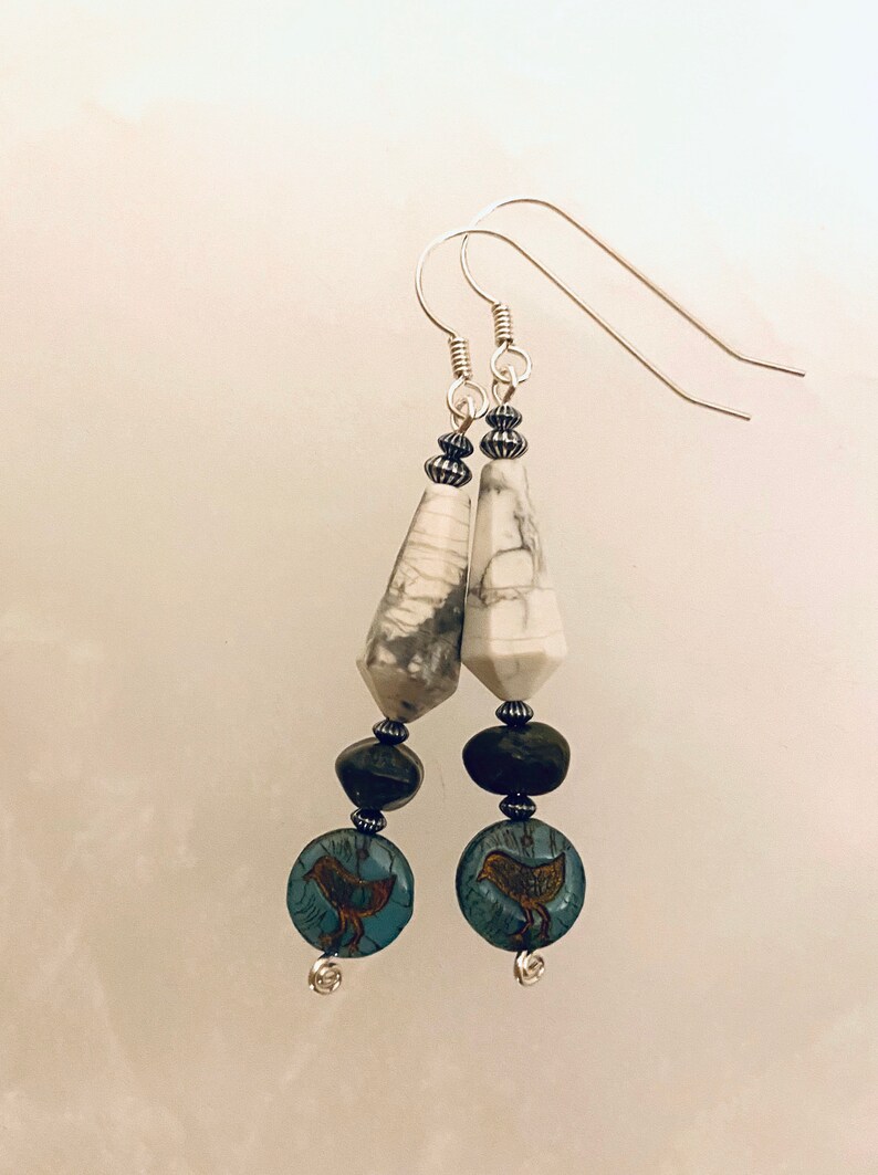 Archaeology With Chickens  earrings  howlite  glass  image 0