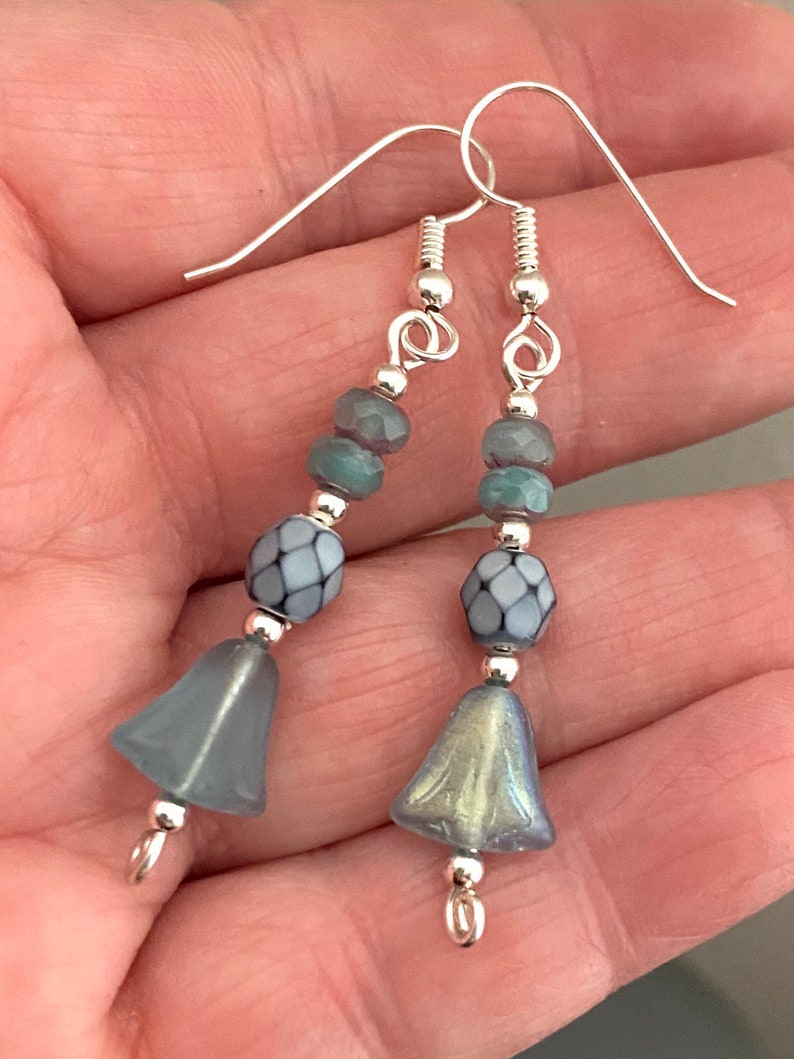 glass the Lotus Queens soft shades of blue and grey earrings sterling silver My Neighbors