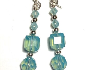 To Walk the Waking Shore - earrings - Swarovski crystal - sterling silver - turquoise aqua Pacific green opal color