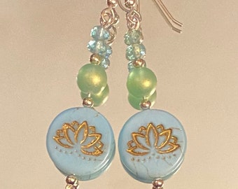 The Lotus That Lives In The Heart - earrings - Czech and other glass - sterling silver