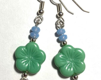 Mornings at the Edge of the World - earrings - Czech glass - glass flowers - sterling silver