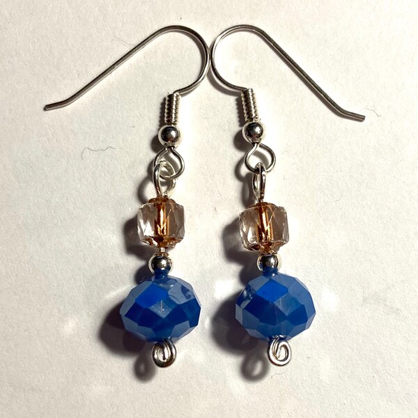 Days of Copper and Blue Sky - earrings - copper throated glass beads - faceted glass with luster - sterling silver