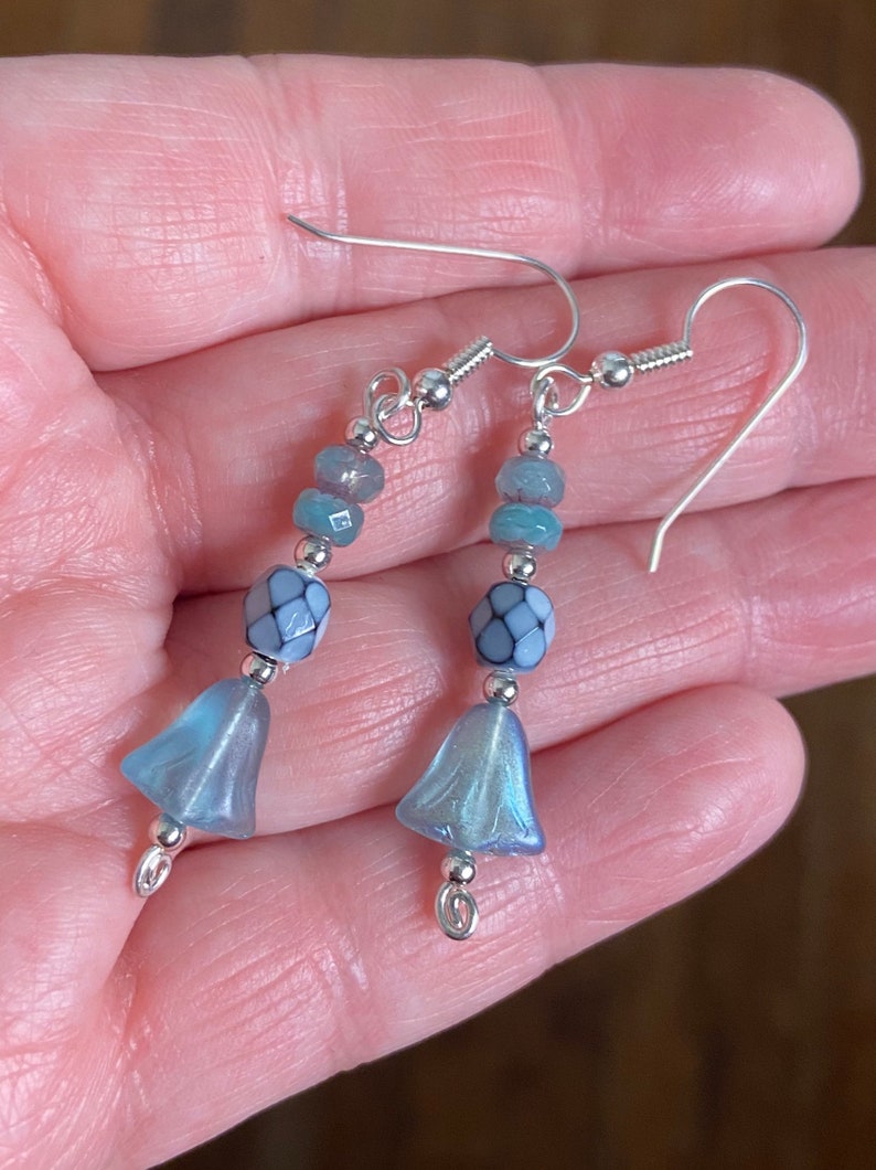glass the Lotus Queens soft shades of blue and grey earrings sterling silver My Neighbors