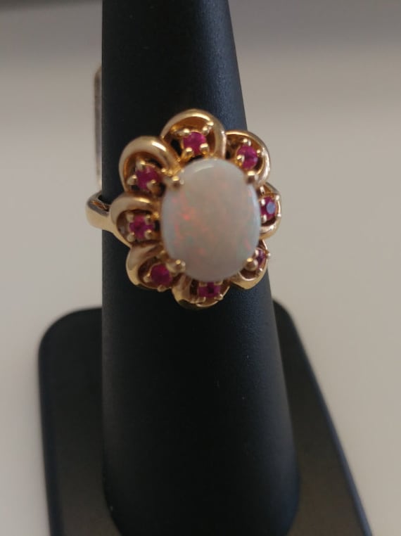 Opal Sapphire Flower Ring - image 1