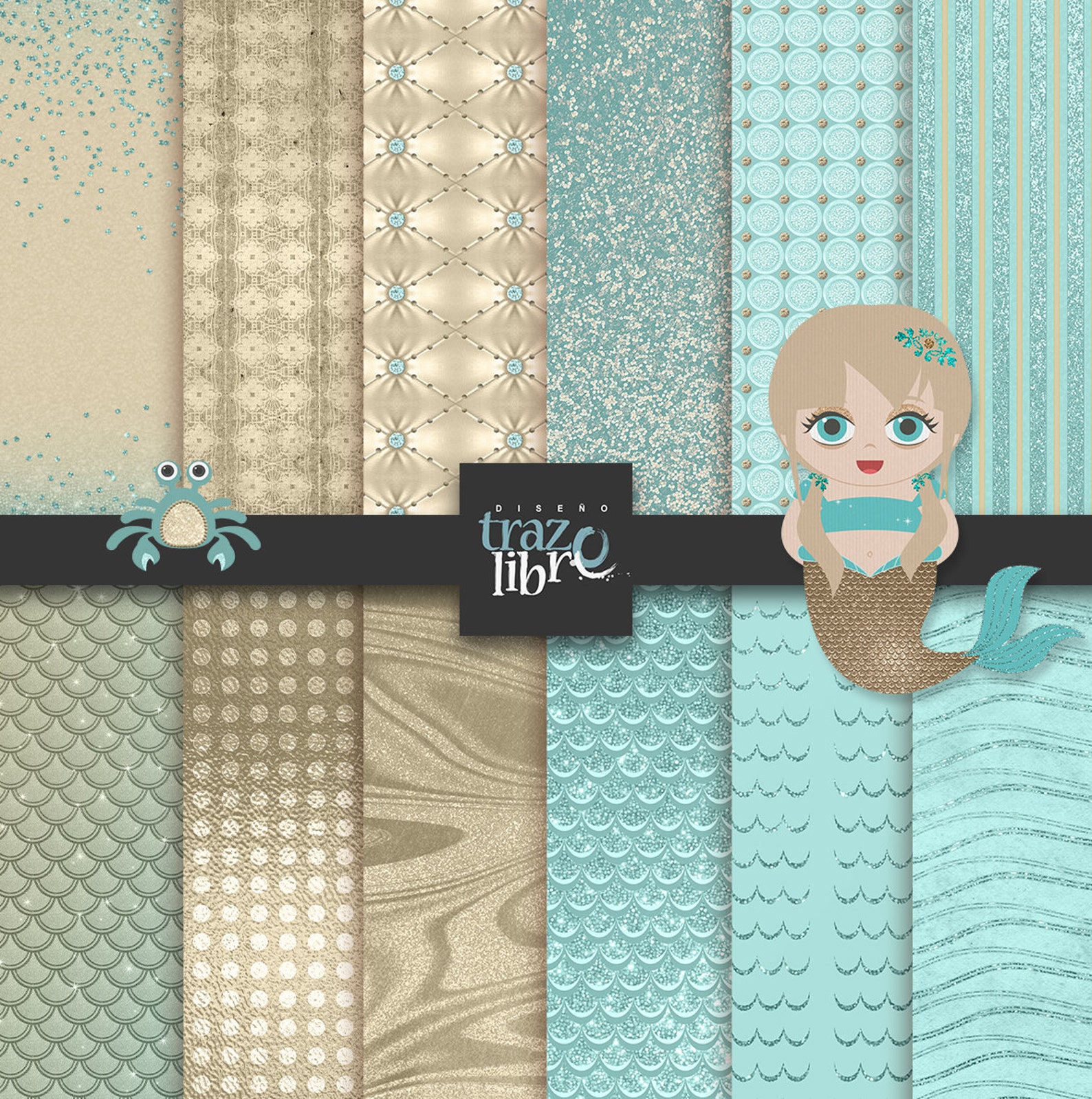 MERMAID CLIPART: Mermaid, Digital Paper, Digital Clipart, Mermaid Tail ...