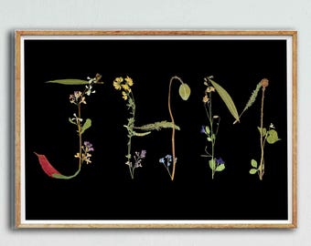 Custom Pressed Flower Monogram Initial Print - Made to Order - 11X17 Size