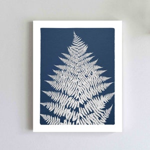 Fern Cyanotype Print - Fern Botanical with Blue Background - White Fern Leaves - 5X7, 8X10, 11X14 or 16X20 Fern Print - White and Blue Art