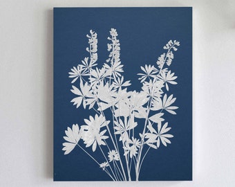 Lupine Flower Print: Blue Botanical Cyanotype Style Art