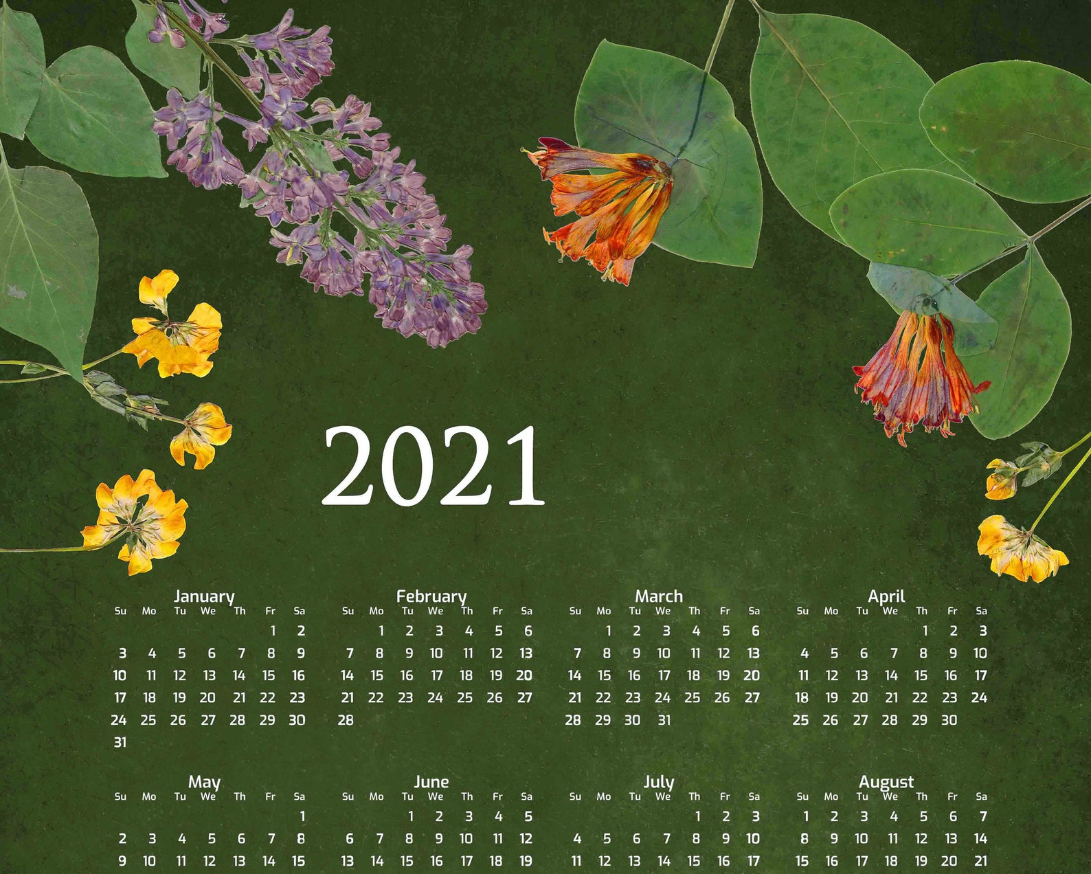 2021 Floral Wall Calendar Botanical Art 11X17 or 13X19 | Etsy