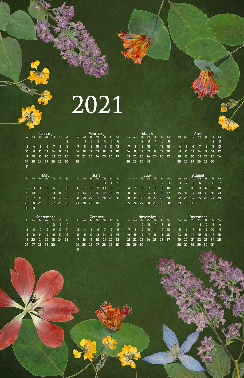 2021 Floral Wall Calendar Botanical Art 11X17 or 13X19 Etsy