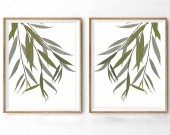 Willow Tree Prints -  9th Anniversary Gift - Pair of Willow Tree Branches Wall Art - Leaves Wall Art