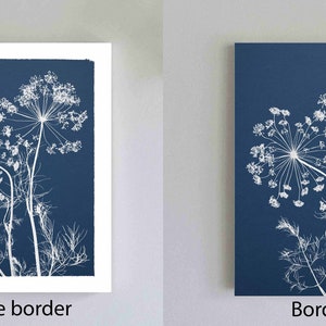 Flowers Cyanotype Botanical Print Pressed Herb Print Pressed Flower on Blue Background Blue and White Wall Art Print image 7