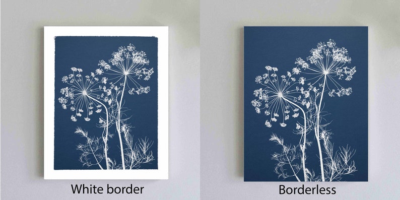 Flowers Cyanotype Botanical Print Pressed Herb Print Pressed Flower on Blue Background Blue and White Wall Art Print image 7