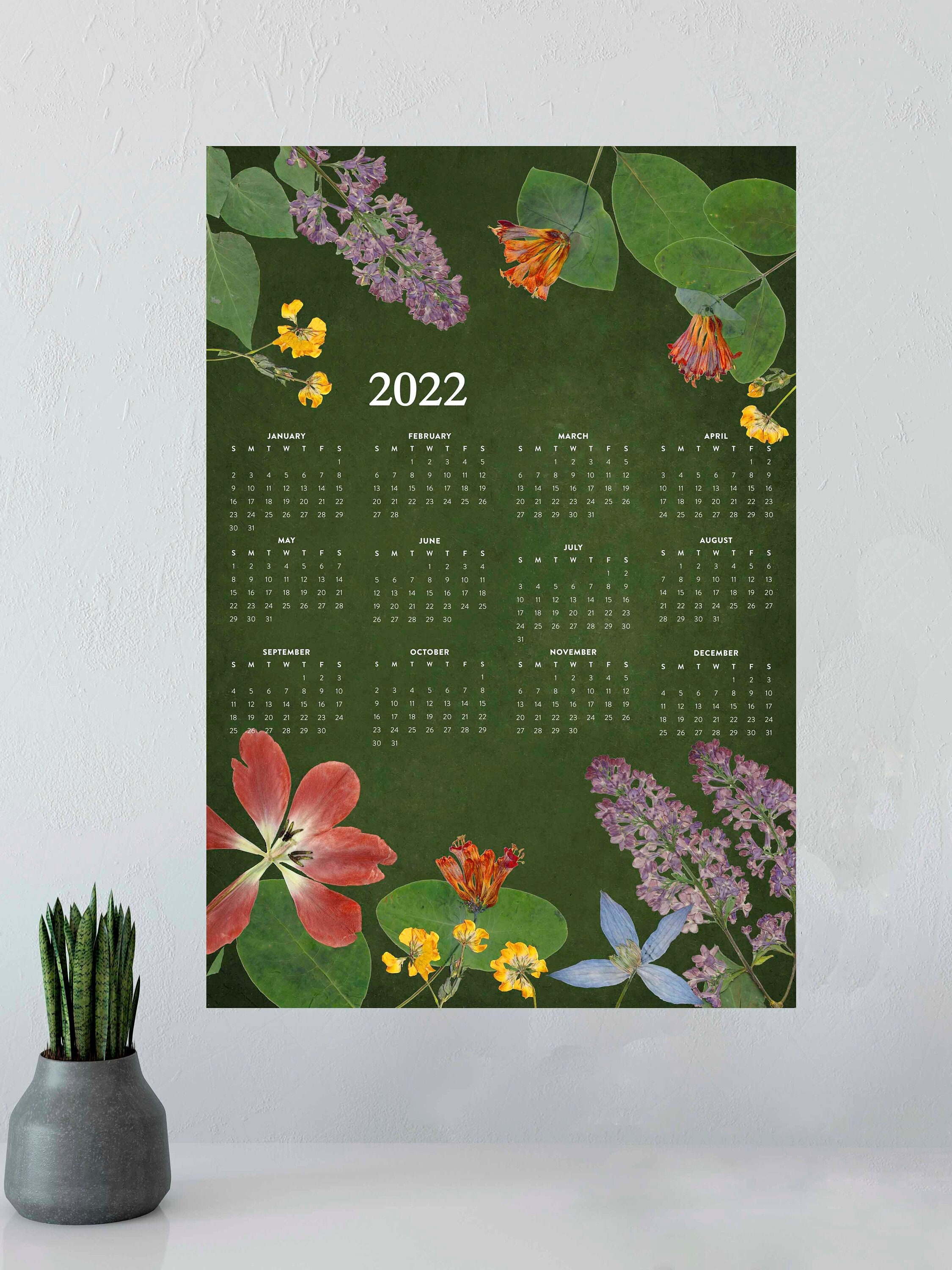 2022 Pressed Flower Botanical Wall Calendar Colorful Flowers | Etsy