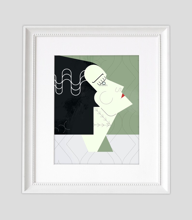 colorful art halloween art print halloween gift idea art print bride of Frankenstein holiday wall art halloween art halloween decor