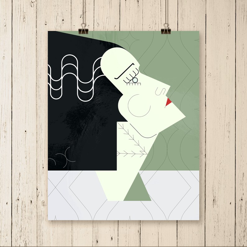 colorful art halloween art print halloween gift idea art print bride of Frankenstein holiday wall art halloween art halloween decor
