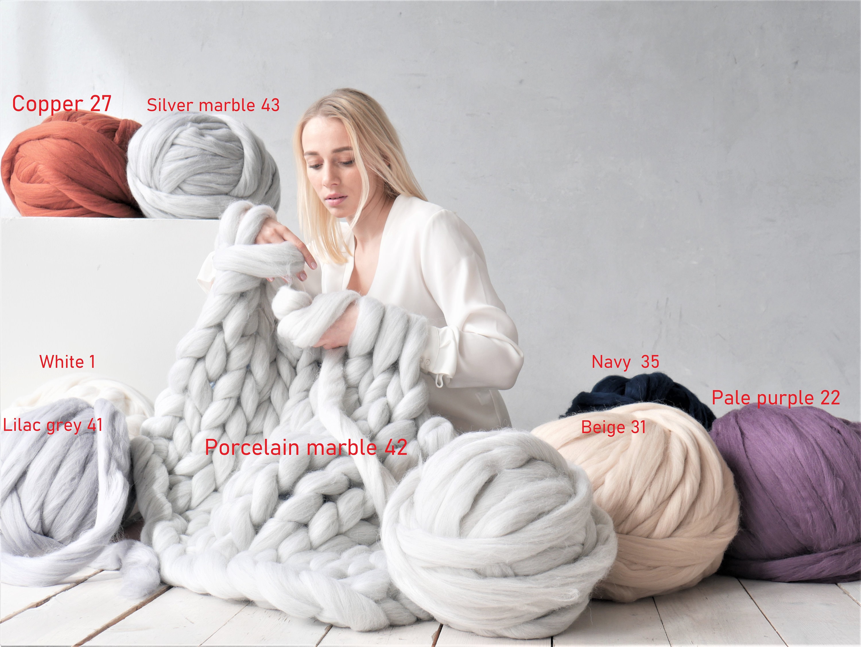 DIY KNIT Kit,35x60, Giant Knitting Needles & Merino Wool Yarn